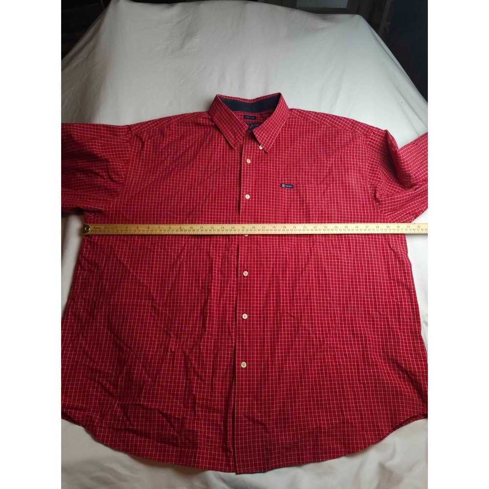 Chaps Button Down Shirt Mens 3XB Red Mini Grid Preppy Classic Business Casual - Picture 3 of 8